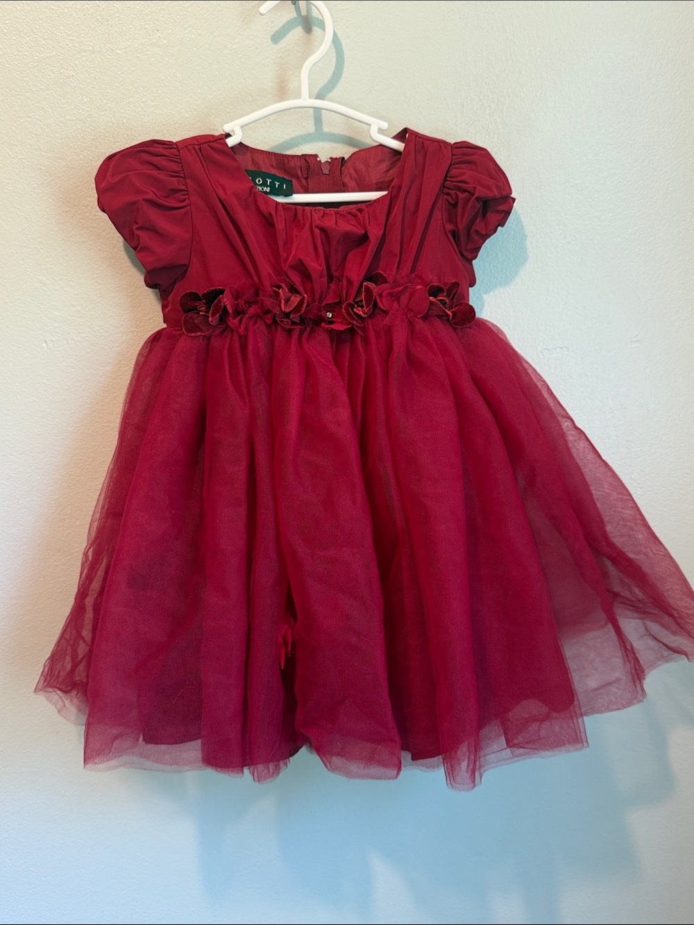 Biscotti 18 Months Baby Burgundy Red Floral Waist Tulle Holiday Valentines Dress